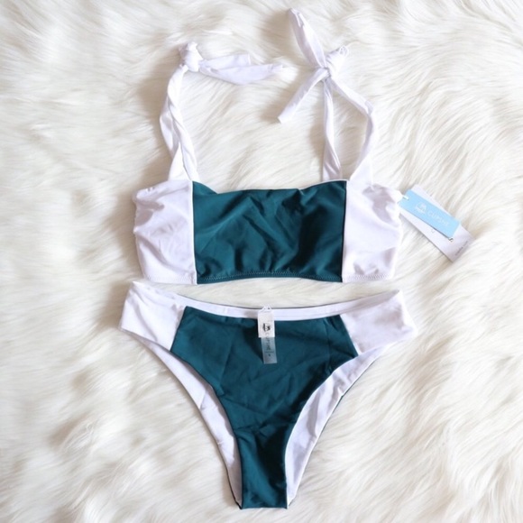 White & Green Color Block Bikini Sz S - Picture 3 of 6